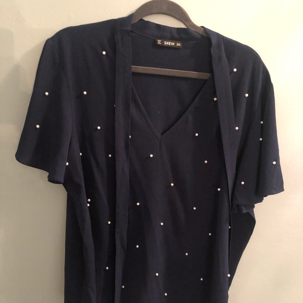 Pearl beaded shirt with neck tie